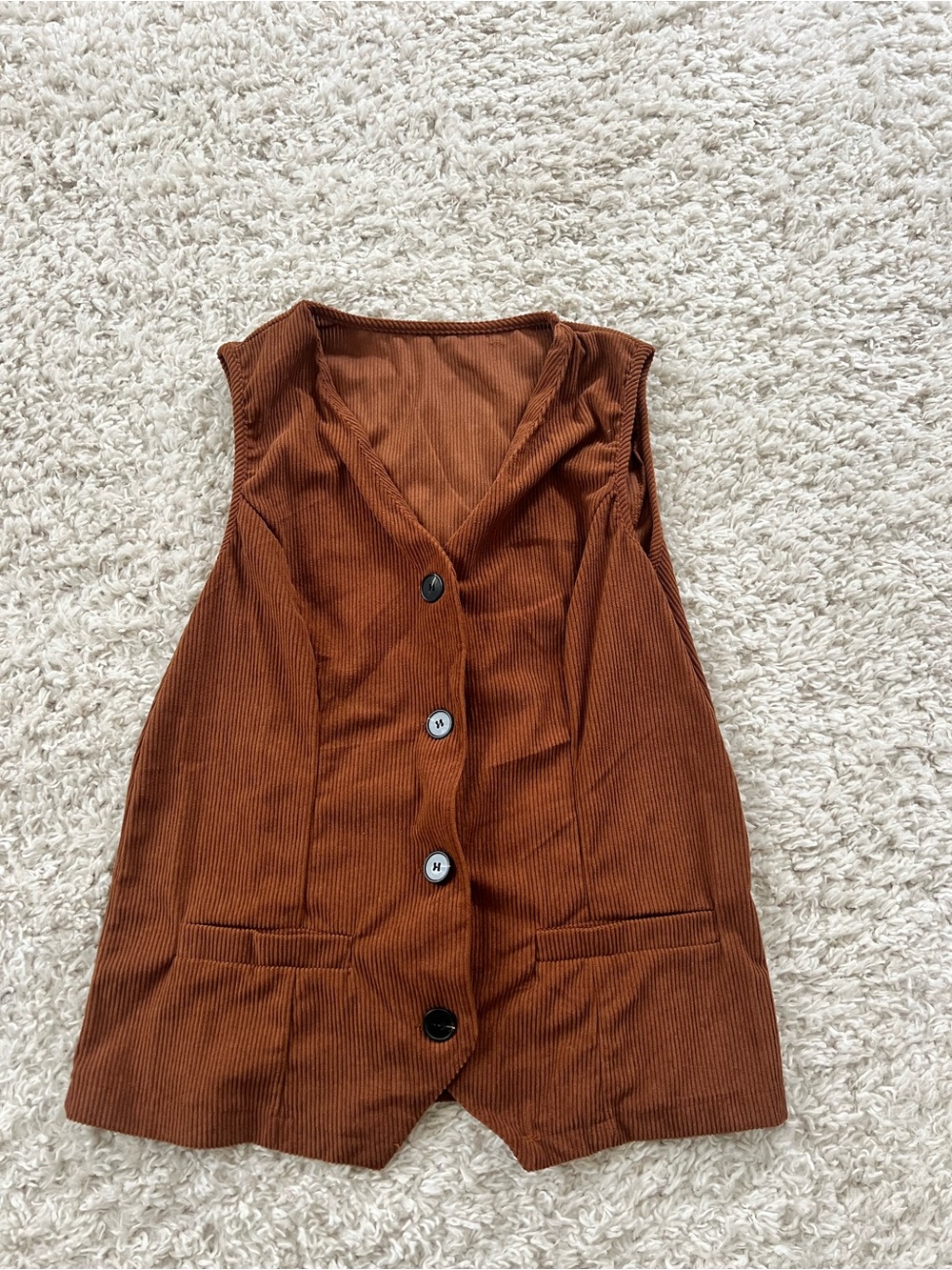 Corduroy Button-Front Vest in Rust Brown
